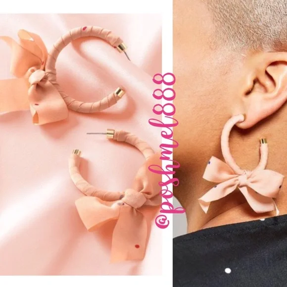 Stella & Dot | Blush Polka Dot Scarf Tie Hoop Earrings Retired - Picture 7 of 8